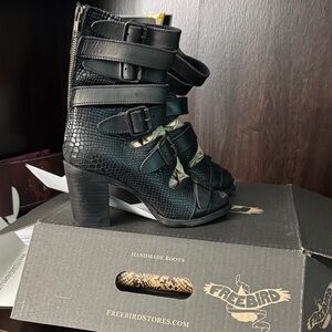 Freebird Black Textured Heeled Boots